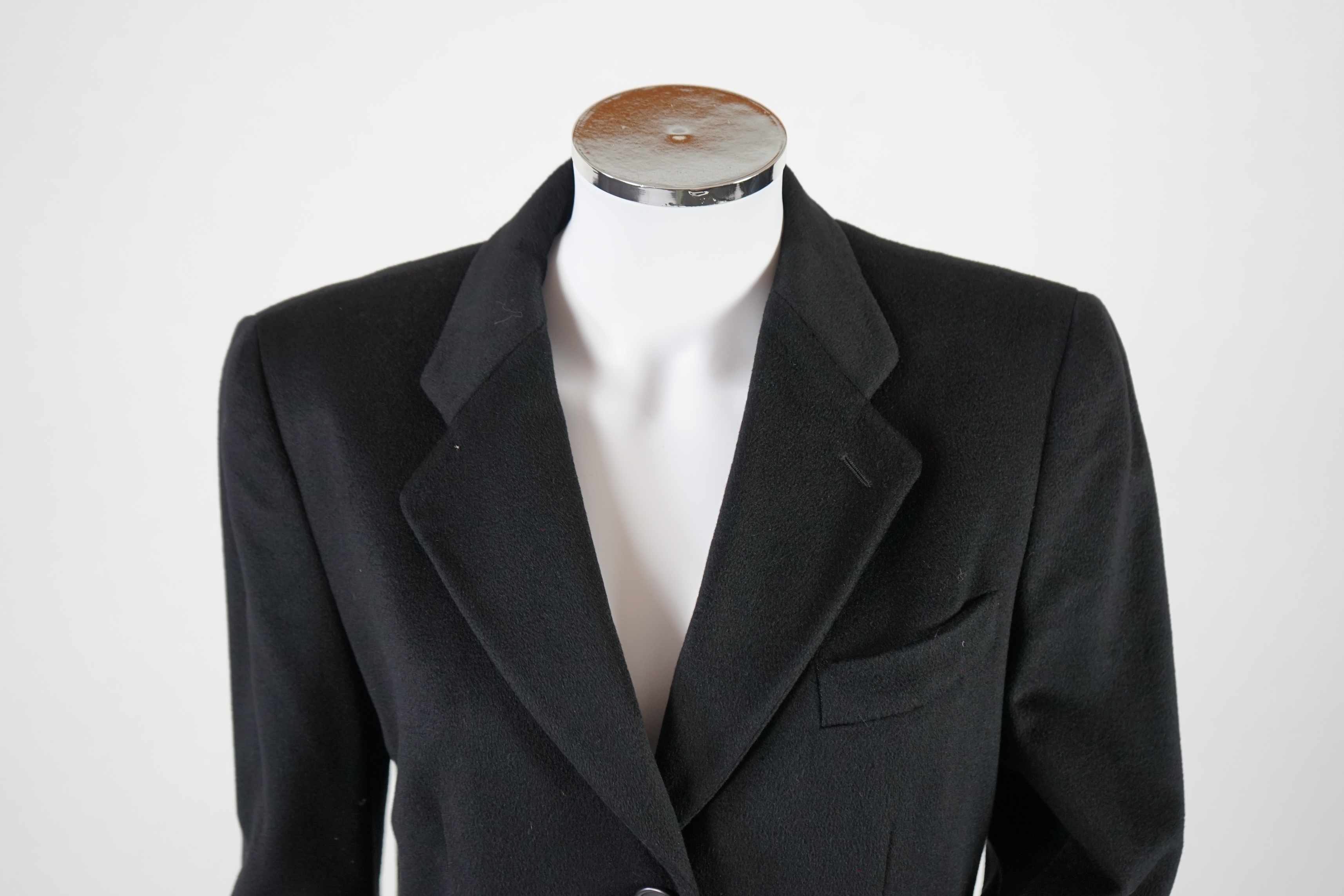 A Georgio Armani Classico lady's black cashmere long coat. Proceeds to Happy Paws Puppy Rescue